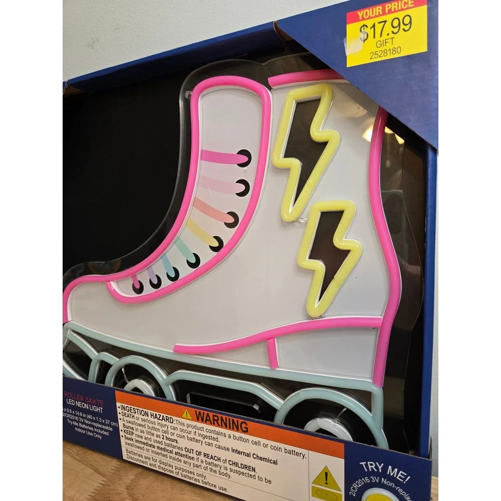 Hobby Lobby Roller Skate LED Neon Light Pink Yellow USB Powered Wall Decor